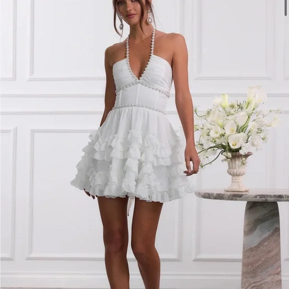 halter neck dress plus size Plus Size Backless Halter Neck Dress with High Slit main image 0